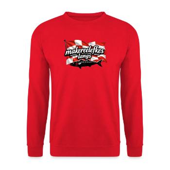 makereelefkes_langs - Unisex Pullover - Rot - Vorne - Alina (178cm) & Michal (187cm)