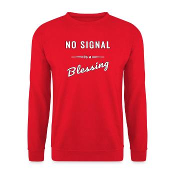 No Signal is a Blessing – Spruch - Unisex Pullover - Rot - Vorne - Alina (178cm) & Michal (187cm)