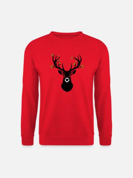 Deer Head Antler Leaves Natural - Unisex Sweatshirt - red