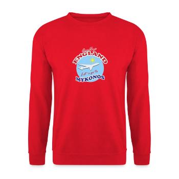 Auf Wiedersehen, England. Lass uns nach Mykonos gehen. - Unisex Pullover - Rot - Vorne - Alina (178cm) & Michal (187cm)