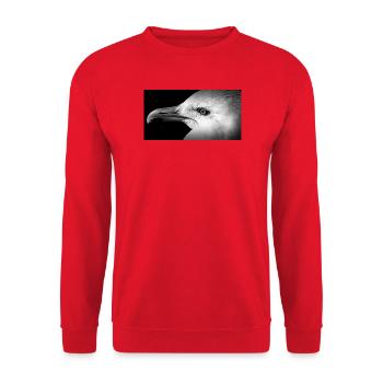 Schwarzweißes Möwenprofil - Unisex Pullover - Rot - Vorne - Alina (178cm) & Michal (187cm)