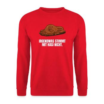 Schokoladenhase Ostern lustiger Osterhase - Unisex Pullover - Rot - Vorne - Alina (178cm) & Michal (187cm)