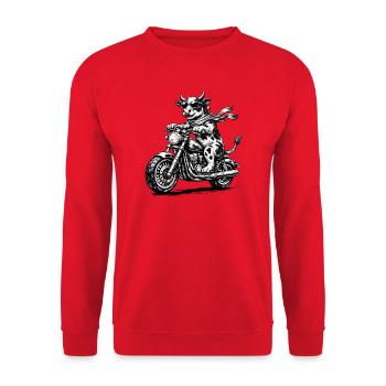 Kuh Biker auf Motorrad - Unisex Pullover - Rot - Vorne - Alina (178cm) & Michal (187cm)