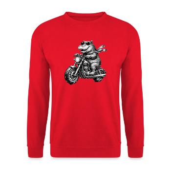 Krokodil auf Motorrad Schwarzweiß - Unisex Pullover - Rot - Vorne - Alina (178cm) & Michal (187cm)