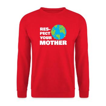 Respect Your Mother Earth Typography Design - Unisex Pullover - Rot - Vorne - Alina (178cm) & Michal (187cm)