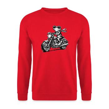 Frosch auf Motorrad Schwarzweiß - Unisex Pullover - Rot - Vorne - Alina (178cm) & Michal (187cm)
