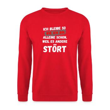 ICH BIN WIE ICH BIN, AUTHENTIZITÄT LUSTIGER SPRUCH - Unisex Pullover - Rot - Vorne - Alina (178cm) & Michal (187cm)