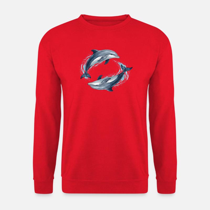 Zwei springende Delfine Illustration - Unisex Pullover - Rot