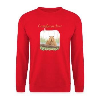 T-Shirt-Design „Capybara Love“ - Unisex Pullover - Rot - Vorne - Alina (178cm) & Michal (187cm)