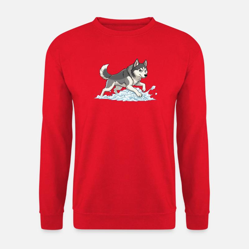 Husky Sprint im Schneeschaum - Unisex Pullover - Rot