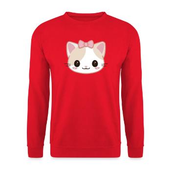 Kawaii Manga Katzen-Süßes Gesicht - Unisex Pullover - Rot - Vorne - Alina (178cm) & Michal (187cm)