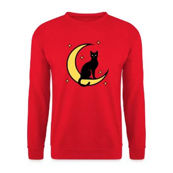 Chat Lune Étoiles Sorcellerie - Sweat-shirt Unisexe - rouge - Devant - Alina (178cm) & Michal (187cm)