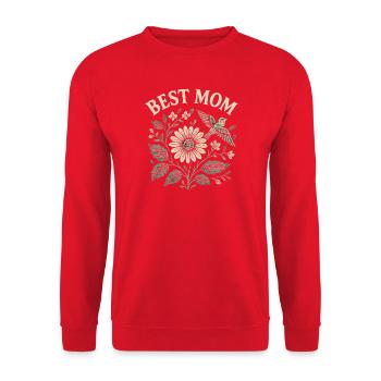 Best Mom Muttertag Geschenk Blumen Motiv mit Vogel - Unisex Pullover - Rot - Vorne - Alina (178cm) & Michal (187cm)