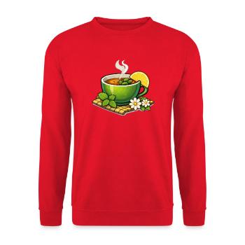 Grüner Kräutertee mit Zitrus - Unisex Pullover - Rot - Vorne - Alina (178cm) & Michal (187cm)
