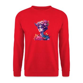 Blütenkönigin in Neon - Unisex Pullover - Rot - Vorne - Alina (178cm) & Michal (187cm)