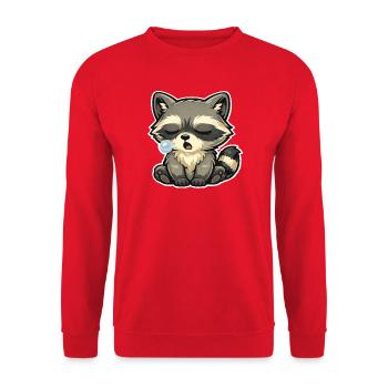 Sleepy Raccoon – Müder Waschbär Cartoon - Unisex Pullover - Rot - Vorne - Alina (178cm) & Michal (187cm)