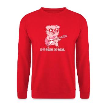Pork n' Roll Pig Guitar - Unisex Sweatshirt - red - Front - Alina (178cm) & Michal (187cm)