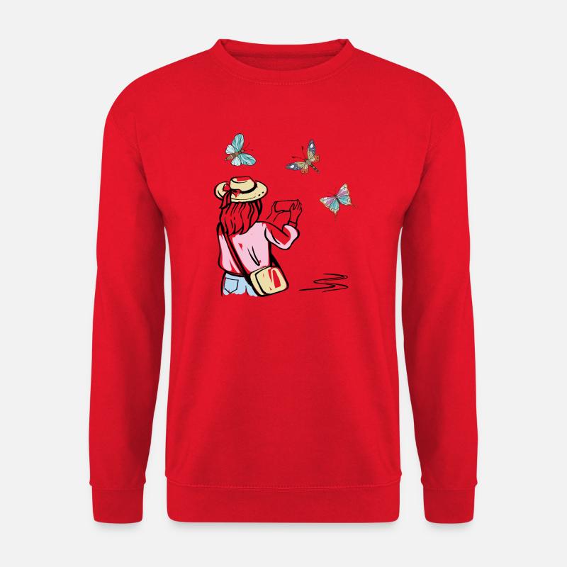 Mädchen fotografiert Schmetterlinge - Unisex Pullover - Rot