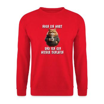Lustiges Katzen Schlafshirt für Morgenmuffel - Unisex Pullover - Rot - Vorne - Alina (178cm) & Michal (187cm)