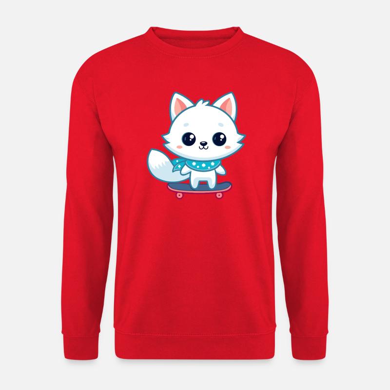 White fox on blue skateboard - Unisex Sweatshirt - red