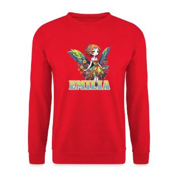 Emilia - Mädchenname - Fee  - Unisex Pullover - Rot - Vorne - Alina (178cm) & Michal (187cm)