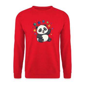Panda Sternenfest bunte Sterne - Unisex Pullover - Rot - Vorne - Alina (178cm) & Michal (187cm)