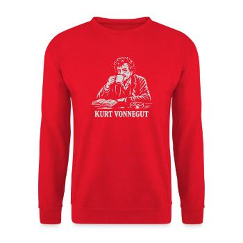 Kurt Vonnegut drinking coffee - Unisex Sweatshirt - red - Front - Alina (178cm) & Michal (187cm)