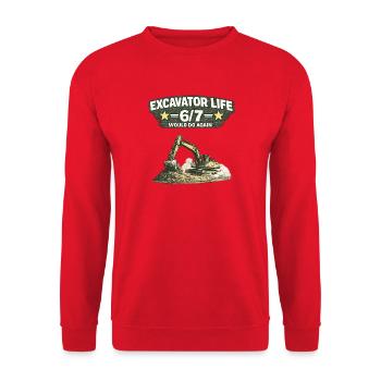 Excavator Life 6/7 Excavator Driver - Unisex Sweatshirt - red - Front - Alina (178cm) & Michal (187cm)