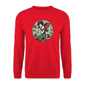 Whimsical Fairy in Green Polka Dress - Unisex Sweatshirt - red - Front - Alina (178cm) & Michal (187cm)