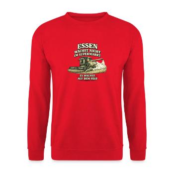 Essen wächst nicht im Supermarkt Mähdrescher Motiv - Unisex Pullover - Rot - Vorne - Alina (178cm) & Michal (187cm)