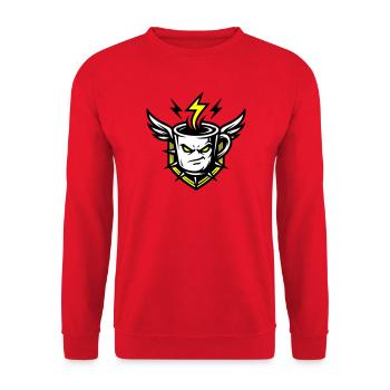 Kaffeetasse Gesicht Blitz Gelb Symbol - Unisex Pullover - Rot - Vorne - Alina (178cm) & Michal (187cm)