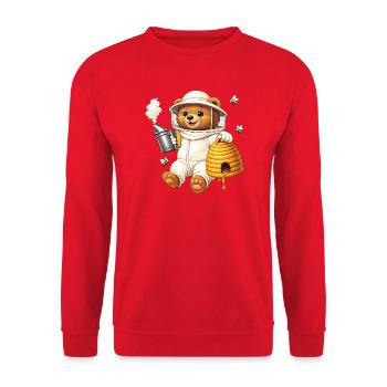Beekeeper bear with beehive illustration - Unisex Sweatshirt - red - Front - Alina (178cm) & Michal (187cm)