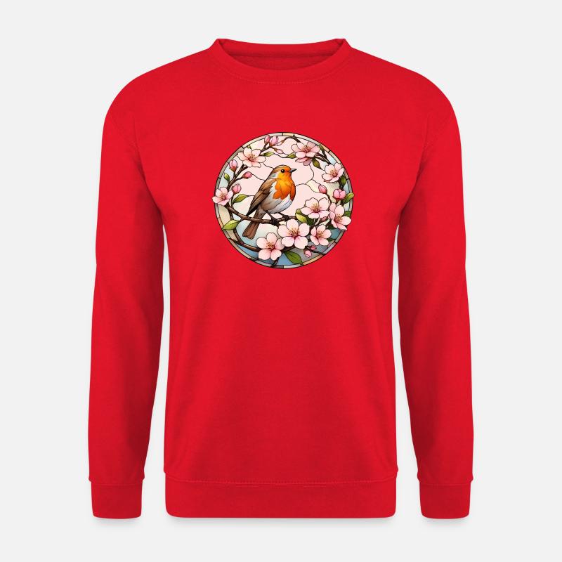 Rotkehlchen mit Kirschblüten Frühlingsmotiv - Unisex Pullover - Rot