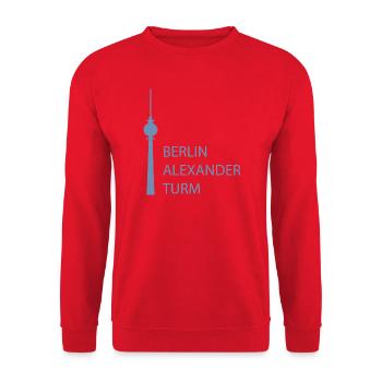 Lustiger Berlin Fernsehturm Parodie Minimal  - Unisex Pullover - Rot - Vorne - Alina (178cm) & Michal (187cm)