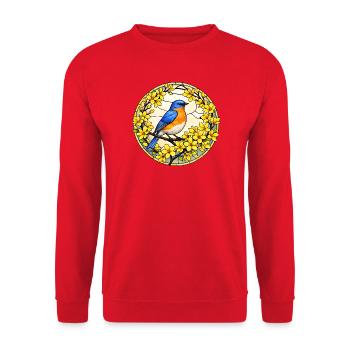 Bird Lover Shirt Bluebird Flowers Nature - Unisex Sweatshirt - red - Front - Alina (178cm) & Michal (187cm)