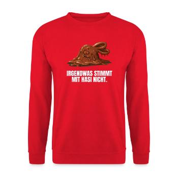 Irgendwas Stimmt Mit Hasi Nicht Böses Hasi - Unisex Pullover - Rot - Vorne - Alina (178cm) & Michal (187cm)