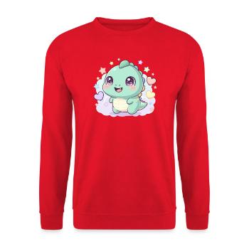 Pastell Kawaii Dino mit Sternchen - Unisex Pullover - Rot - Vorne - Alina (178cm) & Michal (187cm)