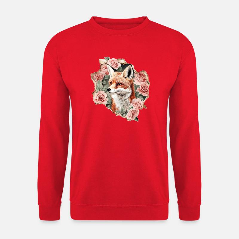 Fuchs mit Rosen - Unisex Pullover - Rot