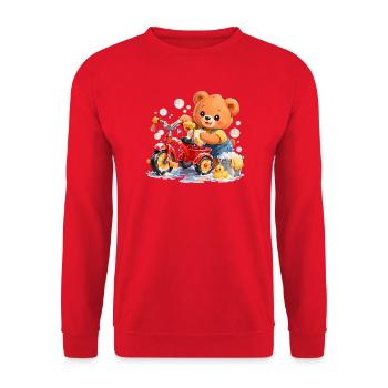 Kids Shirt Bear Cleaning Tricycle Spring Cleaning - Unisex Sweatshirt - red - Front - Alina (178cm) & Michal (187cm)