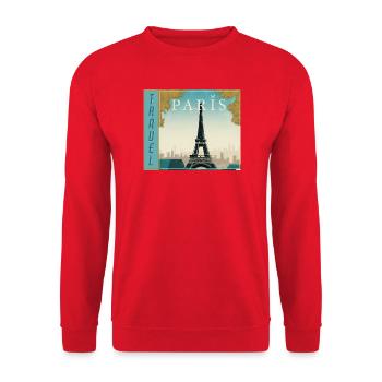 Paris Travel Retro Reiseposter - Unisex Pullover - Rot - Vorne - Alina (178cm) & Michal (187cm)