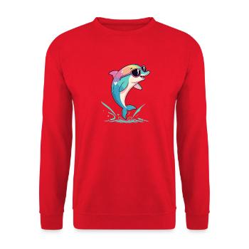 Rainbow dolphin in glasses - Unisex Sweatshirt - red - Front - Alina (178cm) & Michal (187cm)