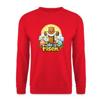 He is Risen Kawaii Cross - Unisex Sweatshirt - red - Front - Alina (178cm) & Michal (187cm)