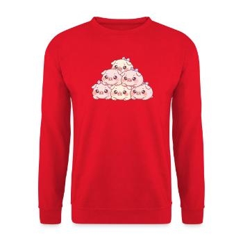 Kuschelige Schweinchen-Pyramide - Unisex Pullover - Rot - Vorne - Alina (178cm) & Michal (187cm)