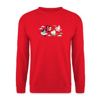 Lebhafte Schwarmfliegende Vögel - Unisex Pullover - Rot - Vorne - Alina (178cm) & Michal (187cm)