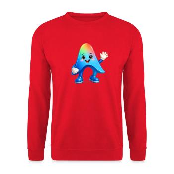 Niedlicher Regenbogen-Maskottchen-Aufkleber Antigravitation - Unisex Pullover - Rot - Vorne - Alina (178cm) & Michal (187cm)