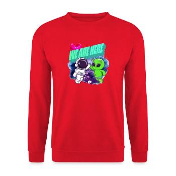 We Are Here Space Crew – Alien-Zeichentrickserie - Unisex Pullover - Rot - Vorne - Alina (178cm) & Michal (187cm)