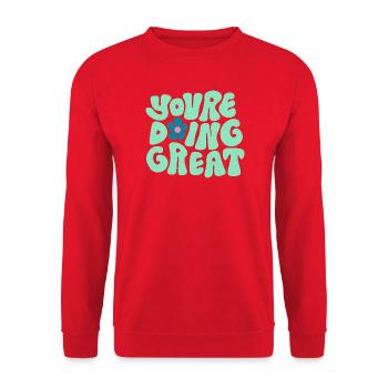 You’re Doing Great Bold Typography Positive Design - Unisex Pullover - Rot - Vorne - Alina (178cm) & Michal (187cm)