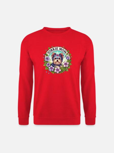 Yorkie Mom Floral Circle - Unisex Sweatshirt - red
