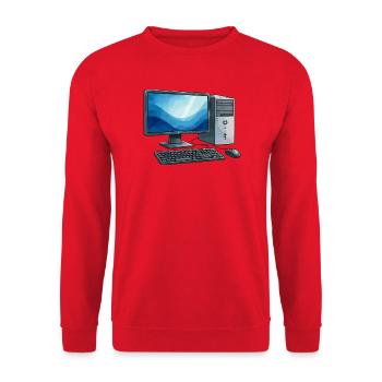 Retro PC Arbeitsstation Illustration - Unisex Pullover - Rot - Vorne - Alina (178cm) & Michal (187cm)