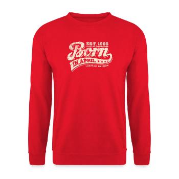 Born in April 1966 - Birthday - Gift - Unisex Sweatshirt - red - Front - Alina (178cm) & Michal (187cm)